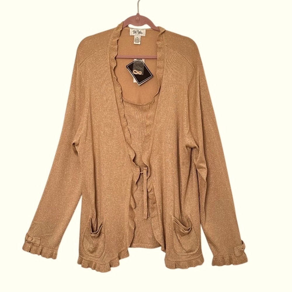 Bob Mackie Women’s Gold Shimmer Plus Size Knit Long Sleeve Top Size 4x